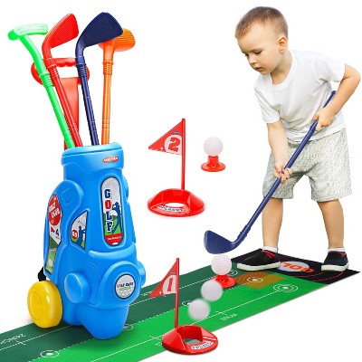 Skirfy Toddler Golf Set, Upgraded Kids Golf Clubs with Golf Cart, 4 Clubs, 8 Balls, 2 Practice Holes, Shoulder Strap & Flags.