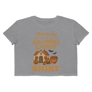 Rerun Island Women Give Out Candy Shirt Halloween House Short Sleeve Graphic Cotton Cropped Loose T-shirt - 1 of 4