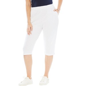 Roaman's Plus Size Soft Knit Pull-On Capri Pant - 1 of 4