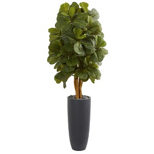 Nearly Natural 5.5-ft Fiddle Leaf Artificial Tree in Gray Cylinder Planter - 1 of 1