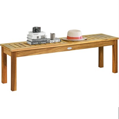 Tangkula Acacia Wood Outdoor Backless Bench Rustic Patio Dining Bench with Slatted Seat