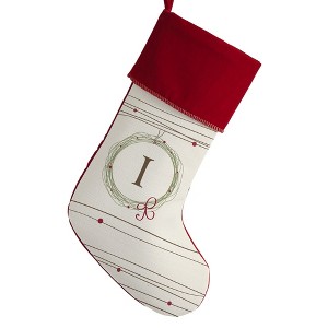 Personalization Mall Holiday Wreath Initial Christmas Stocking, Burgundy - 1 of 3