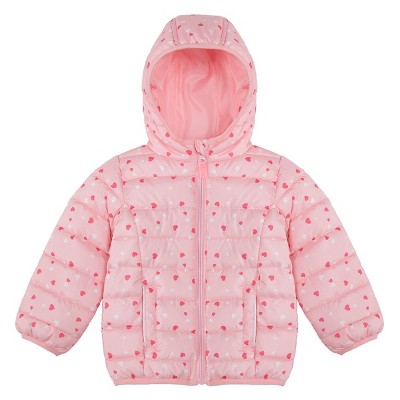 Image of Rokka&Rolla Toddler Girls' Light Puffer Jacket Winter Coat-Pink Hearts, size 2T