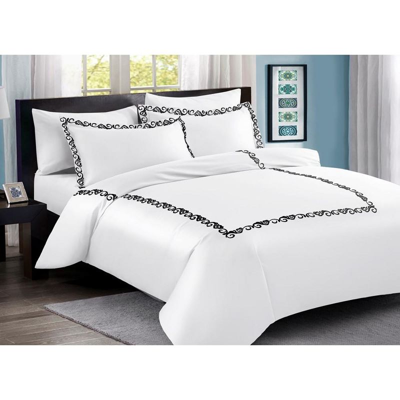 Linen Classique 320TC Embroidered Hotel Style - White/Black, 1 of 4