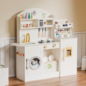 JOYMOR Toddlers Wooden Play Kitchen Set with Refrigerator & Accessories Modern - 1 of 4