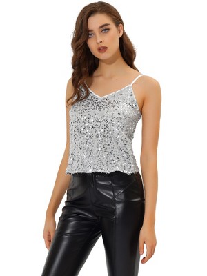 INSPIRE CHIC Women's Sequined Shining Adjustable Straps Club Party Sparkle Cami Top