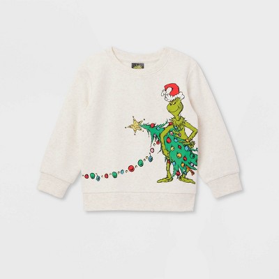 Image of Toddler Boys' Dr.Seuss Grinch Family Fleece Pullover Sweatshirt - Oatmeal 2T