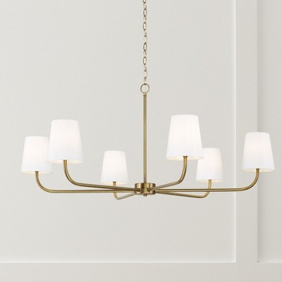 Brody Aged Brass 6-Light Chandelier with White Fabric Shades