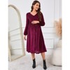 Womens Maternity High Waist V Neck Lantern Sleeve Casual Elegant Baby Shower Dress - 2 of 4