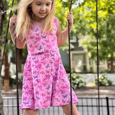 The Pink Picket Fence Suzie Dino Summer Twirl Dress for Girls – Sleeveless Play Dress – Hand-Painted Dinosaur Print