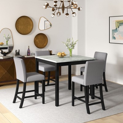DOMETOUR 5 Piece Wooden Dining Table Set with 4 Chairs, Modern Square Counter Height, Compact for Small Spaces