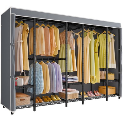 VIPEK V50C Extra Large Coverd Clothes Rack, Black Closet Rack with Gray  Upgarded Polyester Cover, Multi-Functional Wardrobe Closet Clothing Rack