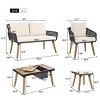 6 Piece Rope Patio Conversation Set,Outdoor Garden Furniture Set with 2 Stools,Patio Sofa Set with Cushions,Bar Table with Ice Bucket-Coolbibila - 4 of 4