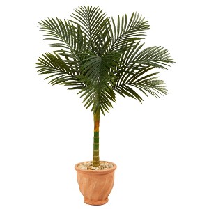 Nearly Natural 4.5-ft Golden Cane Artificial Palm Tree in Terra-Cotta Planter - 1 of 4