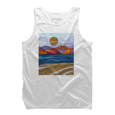 Men's Design By Humans Beach Landscape Stain Glass By Maryedenoa Tank Top