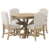 CAVINAS Round Dining Table Set for 4 Retro Wood Round Extendable Dining Table and 4 Upholstered Chairs for Dining Room - 2 of 4