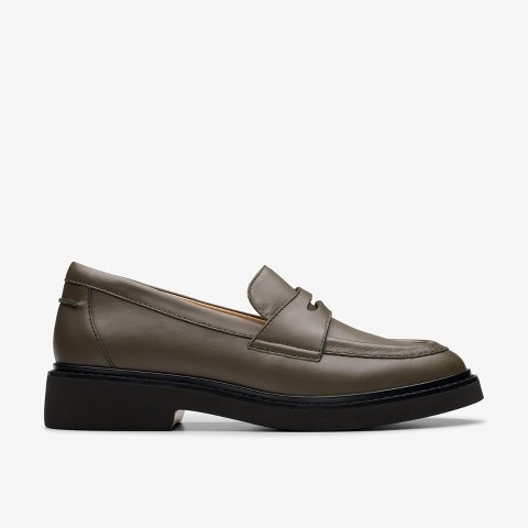 Обувь Clarks Womens Splend Edge Dark Olive Leather Shoes 8 Medium