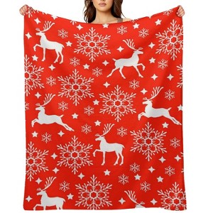 Christmas Deer Snowflakes Christmas Throw Blanket Soft Fleece Christmas Blanket Cozy Flannel Throw for Couch Bed 60x80 inches - 1 of 1