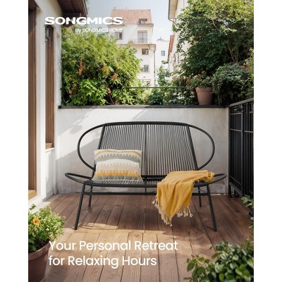 Ink Black PE Rattan 2-Seat Patio Garden Bench with Backrest - 27.6 x 54.5 x 31.2 Inches, Ideal for Terrace, Garden & Balcony Outdoor Use