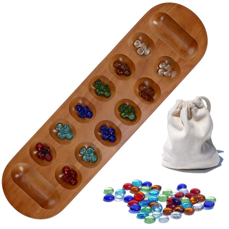 WE Games  Solid Wood Mancala Board Game with Walnut Stain - 22 in., 1 of 10