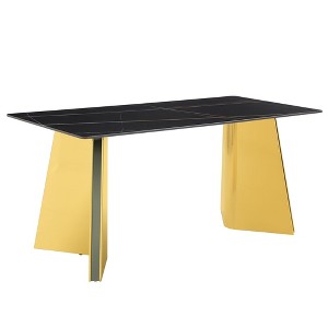 NicBex 63 Inch Rectangle Dining Table with Patterned Slab Tabletop and Stainless Steel Butterfly Legs for 6 to 8 - 1 of 4