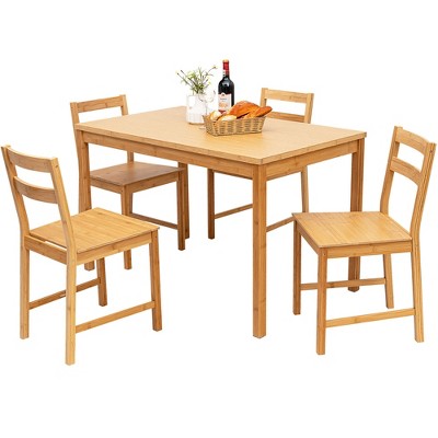 Costway 5-Piece Dining Set Dinette Set w/ 1 Rectangular Table & 4 Chairs Natural Bamboo
