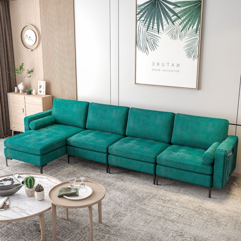 Costway Modular L-shaped Sectional Sofa w/ Reversible Chaise & 2 USB Ports Peacock Teal, 3 of 11