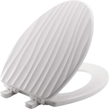 Never Loosens Elongated Sculptured Rainfall Enameled Wood Toilet Seat with Easy Clean White - Mayfair by Bemis