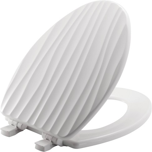Never Loosens Elongated Sculptured Rainfall Enameled Wood Toilet Seat with Easy Clean White - Mayfair by Bemis - image 1 of 4