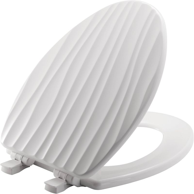 Never Loosens Elongated Sculptured Rainfall Enameled Wood Toilet Seat with Easy Clean White - Mayfair by Bemis, 1 of 7