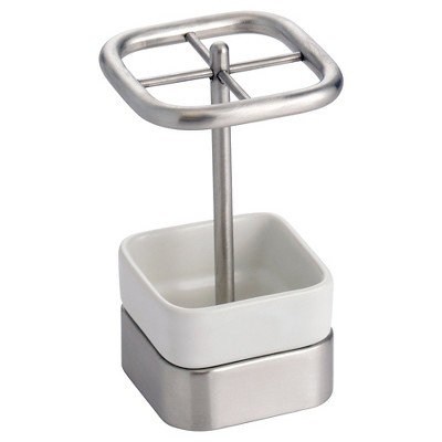 Gia Ceramic Toothbrush Holder White/Brushed - iDESIGN