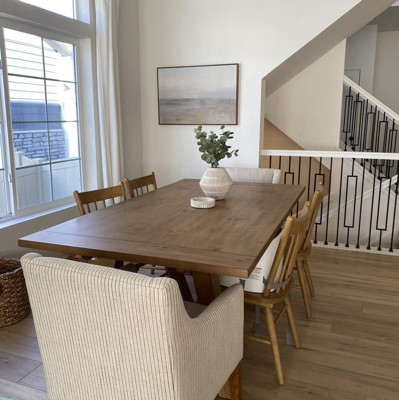 Basque Light Brown Wood Side Chair with Camel Cushion