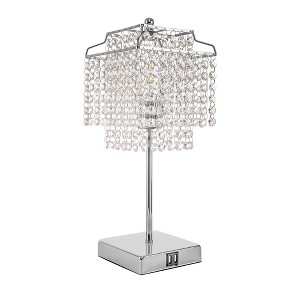 YANSUN 17.32 in. Chrome Dimmable Desk Lamp with Clear Crystal Shade and USB Port E26 for Bedroom, Living Room No Bulb Included - 1 of 1