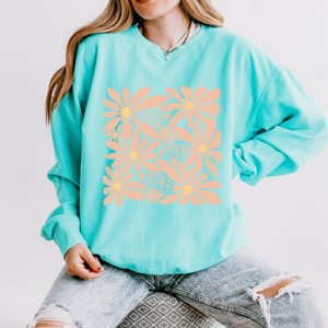 Simply Sage Market Sunny Days Ahead Daisies Lightweight Garment Dyed Sweatshirt - 1 of 4