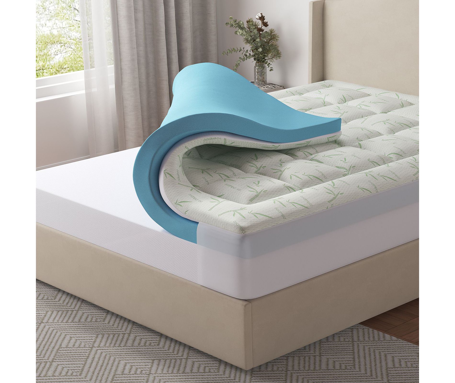 JIONJOY 2-Layer Gel Memory Foam Mattress Topper, Bamboo Breathable Air Layer Bed Topper for Hot Sleepers, Soft Support - Twin 39"x75"
