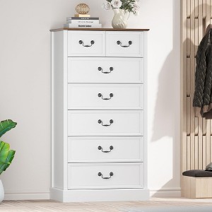 7 Drawers Dresser for Bedroom, Wood Modern Dresser Chest of Drawers Organizer Storage,Vintage Design - 1 of 4