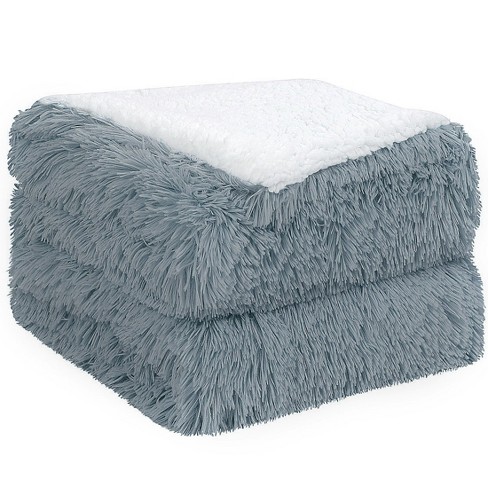 Solid Reversible Fuzzy Lightweight Long Hair Shaggy Blanket Fluffy