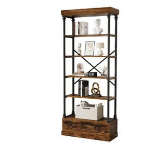 5-Tier Tall Bookshelf with Drawer, Vintage Industrial Bookcase, Farmhouse Storage Shelf for Home, Office, Living Room, Bedroom - 1 of 4