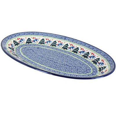 Blue Rose Polish Pottery Winter Bells Oval Platter