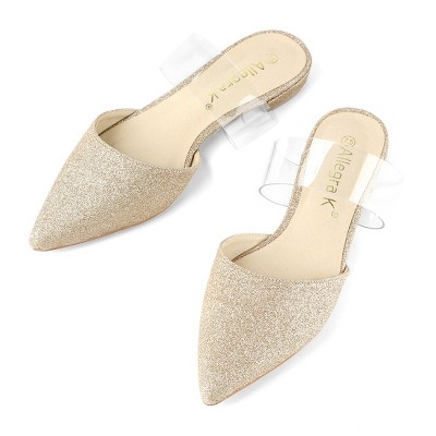 Allegra K Women's Glitter Clear Strap Flat Mules