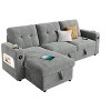 Wood Armrest Light with Storage Three Seater Sofa Pull-Out Bed, Light Belt Storage, Cup Holder, USB Charging, Sliding Bed Sofa with Storage - 2 of 4