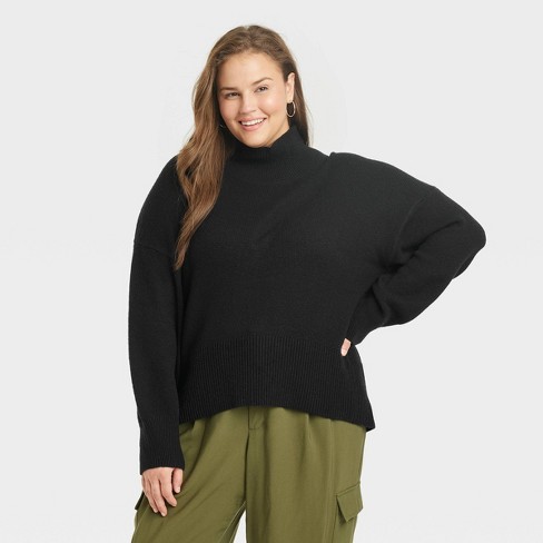 Women's Mock Turtleneck Pullover Sweater - A New Day™ Black XS