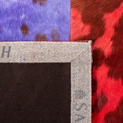 Handmade Multicolor Geometric Cowhide Area Rug, 5' x 8'