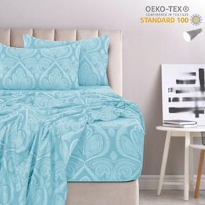 4 Piece Bed Sheets Printed Microfiber Sheet Set Ultra Soft, Easy Care Paisley Printed Sheets - Lux Decor Collection - 1 of 4