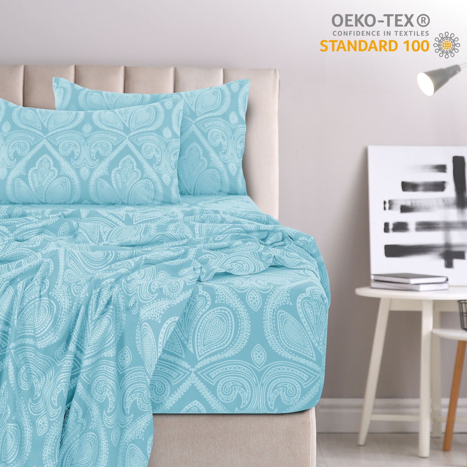 4 Piece Bed Sheets Printed Microfiber Sheet Set Ultra Soft, Easy Care Paisley Printed Sheets - Lux Decor Collection