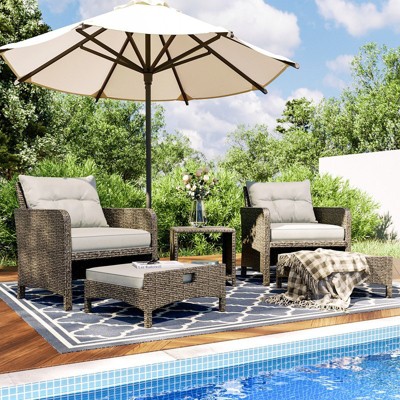 Pamapic 5-Pieces Wicker Patio Furniture Set Outdoor Patio Chairs with Ottomans, Cushions