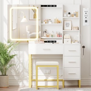 Vanity Desk with Mirror and Lights, Makeup Vanity Desk with Sliding LED Lighted Mirror, Power Outlet - 1 of 4