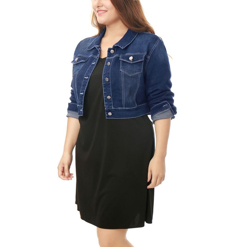 Agnes Orinda Women's Plus Size Cropped Long Sleeve Trendy Fashion Denim Jean Jackets, 2 of 6