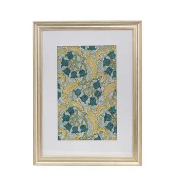 24"x32" Smithsonian Floral Gold Framed Wall Art Canvas Green/Blue - A&B Home