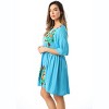 Riviera Sun Rayon Crepe Short Dress with Multicolored Embroidery (Turquoise, Large) - 3 of 4
